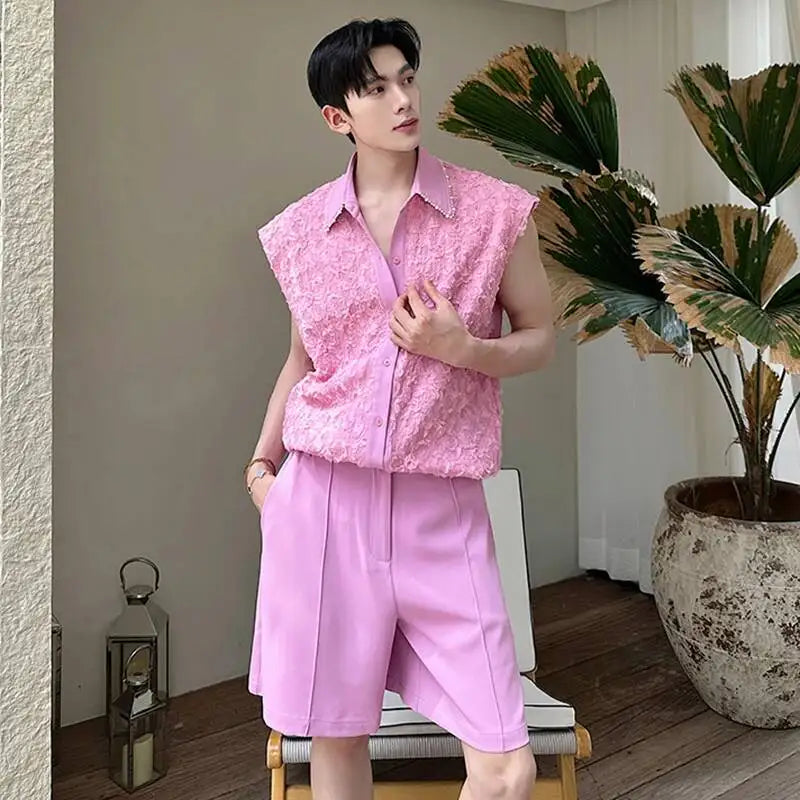 LUZHEN Tank Three-dimensional Patchwork Design Sleeveless 2025 Tops Summer Men's Elegant Handsome Shorts Two-piece Sets