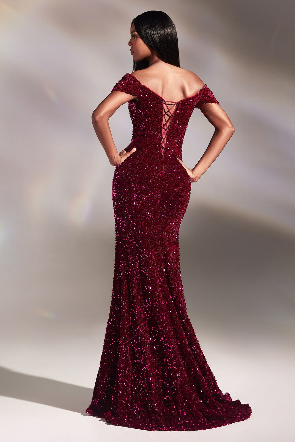 Off-Shoulder Sequin Slit Gown – Sweetheart Neckline Formal Dress