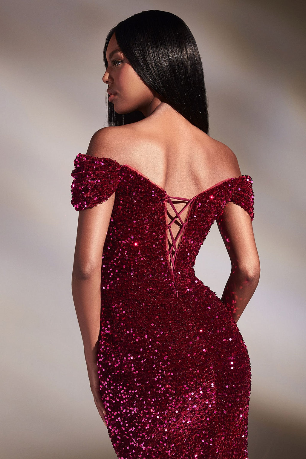 Off-Shoulder Sequin Slit Gown – Sweetheart Neckline Formal Dress