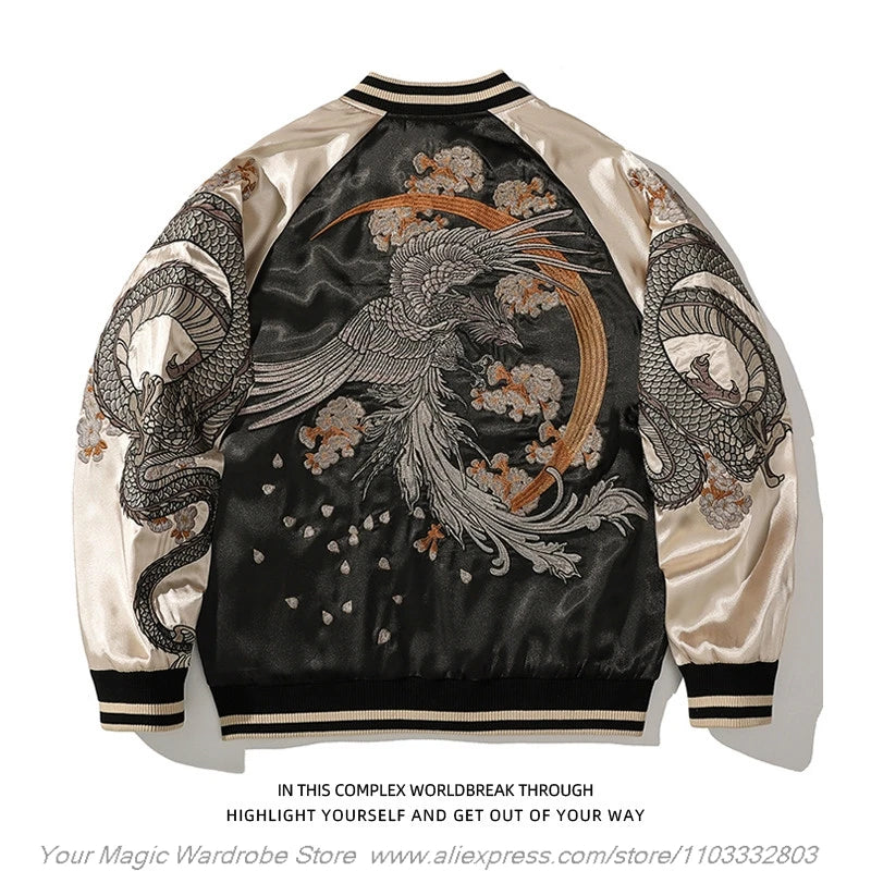 Asian Japanese Sukajan Style Embroidered Souvenir Jacket Outerwear Coat Yokosuka Embroidery Baseball Uniform for Couples