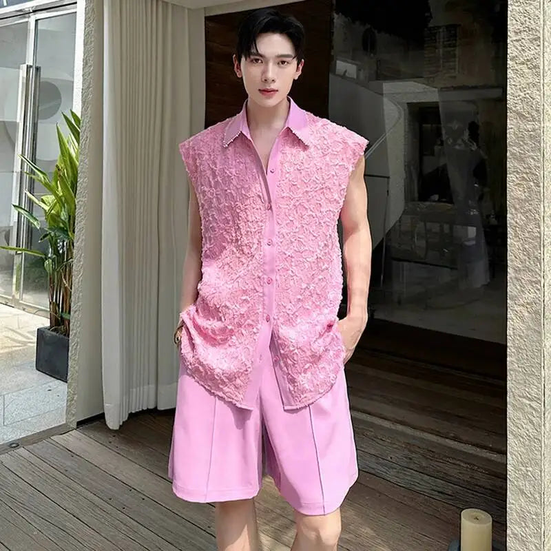 LUZHEN Tank Three-dimensional Patchwork Design Sleeveless 2025 Tops Summer Men's Elegant Handsome Shorts Two-piece Sets