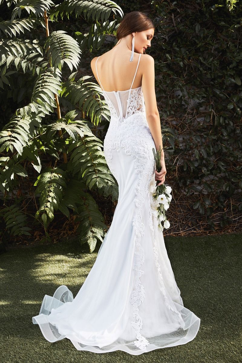 Lace Appliqué Mesh Mermaid Gown with Sheer Skirt and Spaghetti Straps