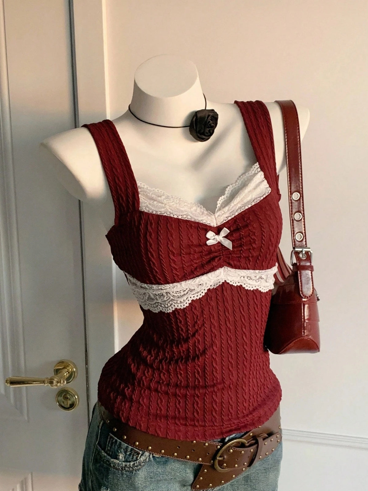 Y2K Lace Bow Tank Top