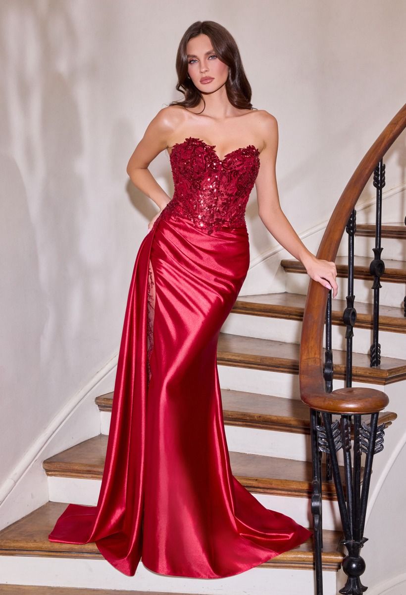 Sequins Embellished Long Graduation Gown with Corset Bodice & Side Drape