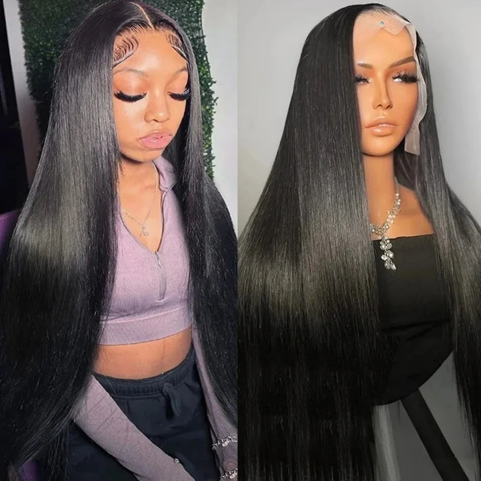 Glueless Bone Straight Human Hair Wigs 220 Density 13X4 13X6 HD Transparent Lace Frontal Wig Natural Black For Women 5X5 HD Lace Closure Wig 40 Inch