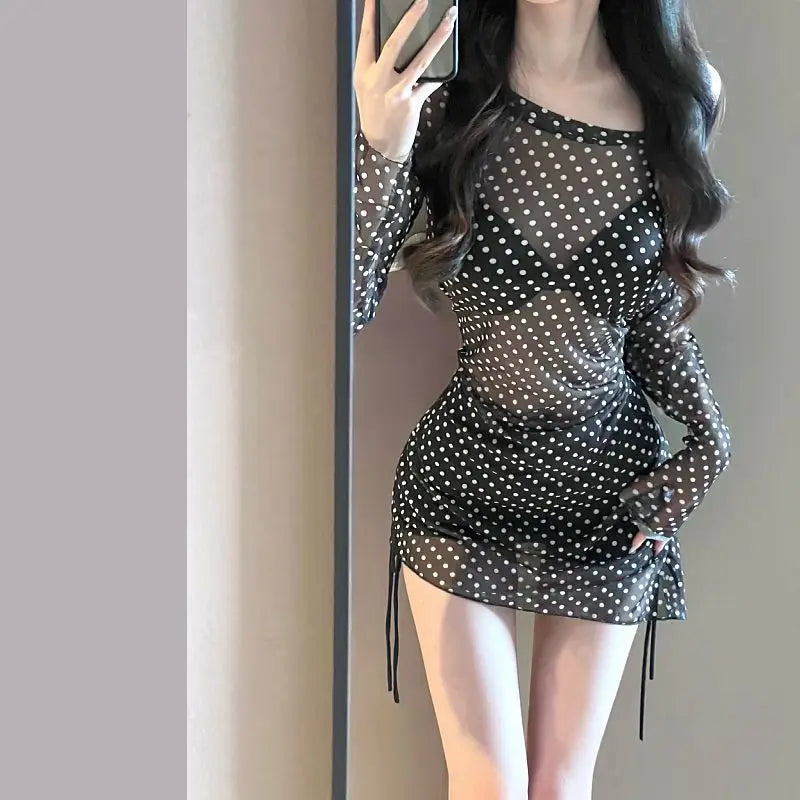 Women's Black Bikini Set Sexy Long Sleeve Cover Up Two Piece Swimsuit Elegant Beachwear