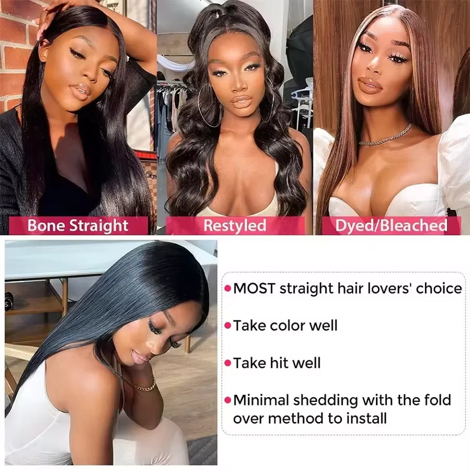 Natural Color Bone Straight Human Hair Wig 13x4 13x6 HD Transparent Lace 40 46 Inch 200% Density Pre Plucked Baby Hair Soft Silky Minimal Shedding For Women