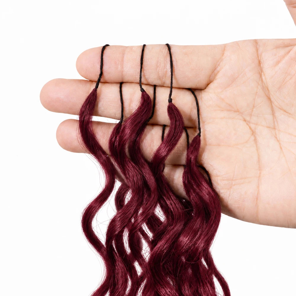 Burgundy 99J Short Body Wave Crochet Human Hair Miracle Knots Feather Knotless Pre Separated Invisible Braiding Hair Extensions Boho Protective Style Soft Natural Lightweight Reusable DIY Salon For Women