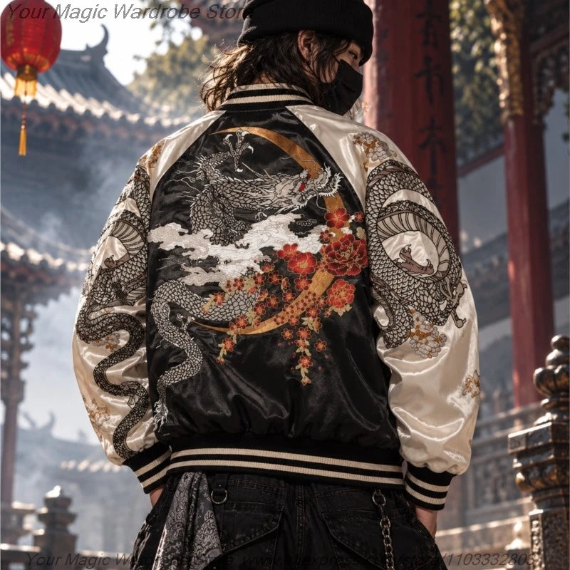 Asian Japanese Sukajan Style Embroidered Souvenir Jacket Outerwear Coat Yokosuka Embroidery Baseball Uniform for Couples