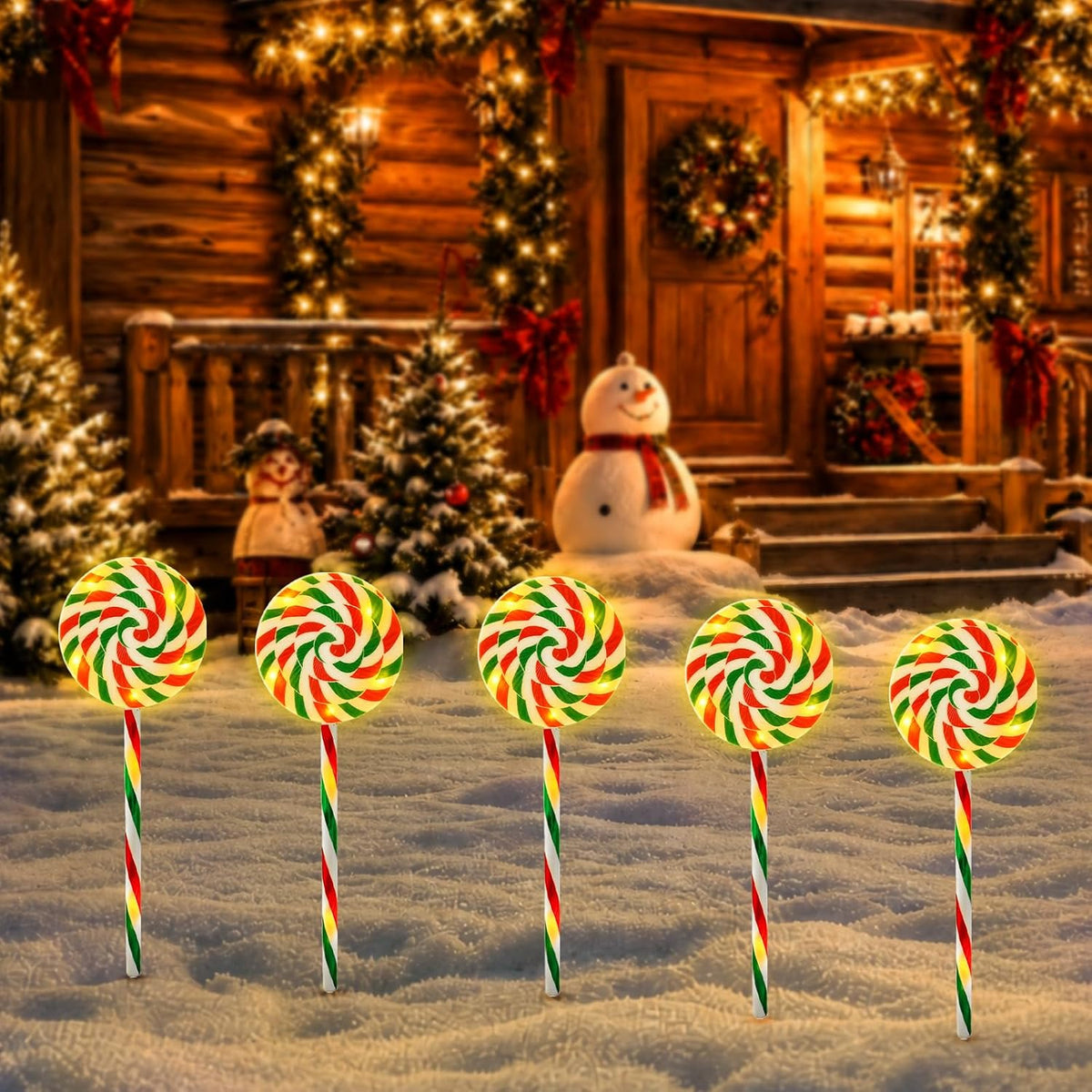 5 Pack Christmas Solar Lollipop Pathway Lights