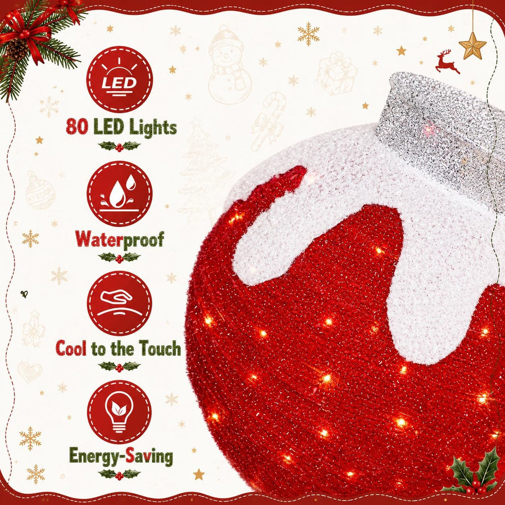 2 Pcs Outdoor Lighted Christmas Ball Ornaments