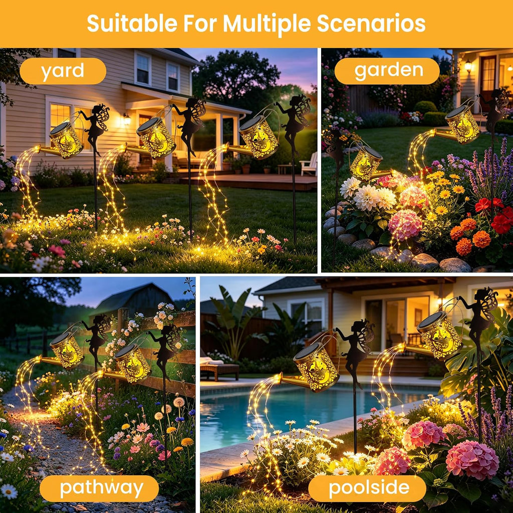 Large Solar Watering Can Lights with Flowing Warm White LEDs