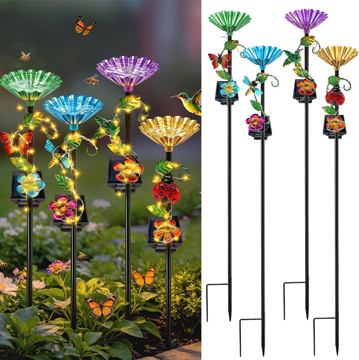 4 Pack Solar Garden Watering Station Lights for Birds & Pollinators