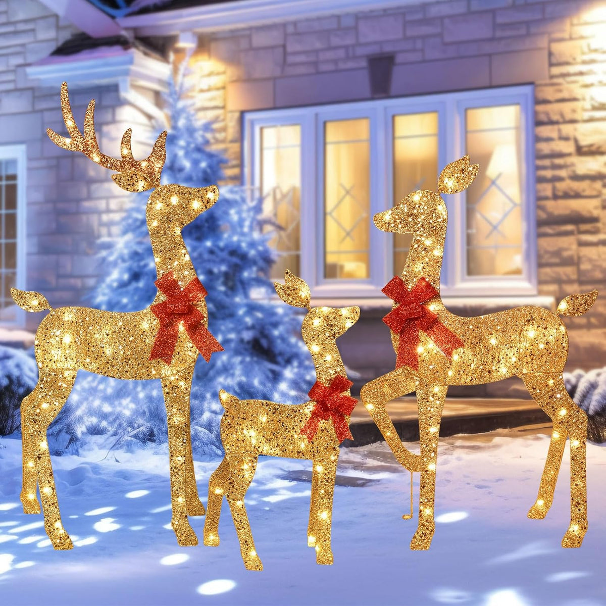 3-Piece Lighted Christmas Deer Family Set