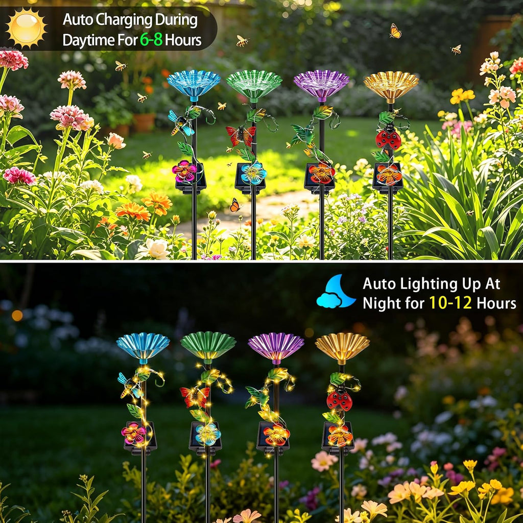 4 Pack Solar Garden Watering Station Lights for Birds & Pollinators