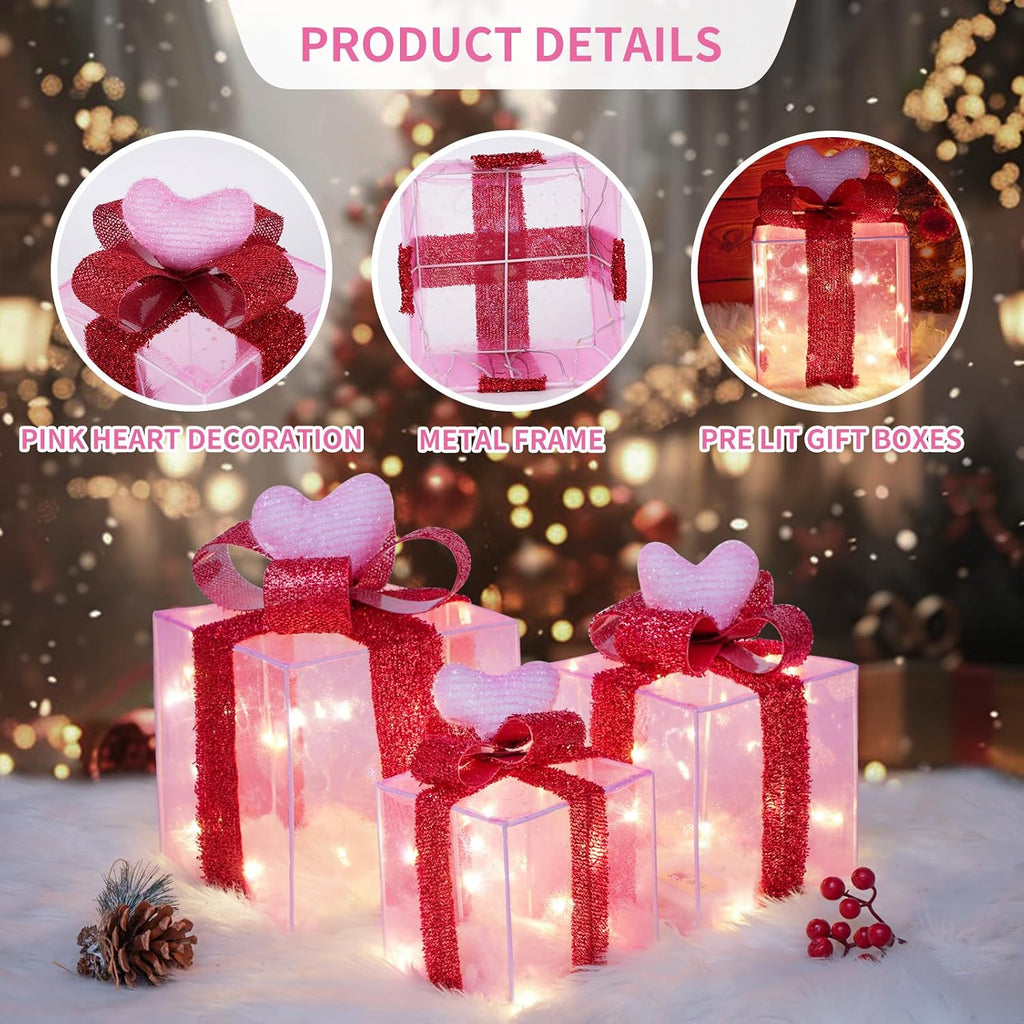 Set of 3 Christmas Lighted Gift Boxes