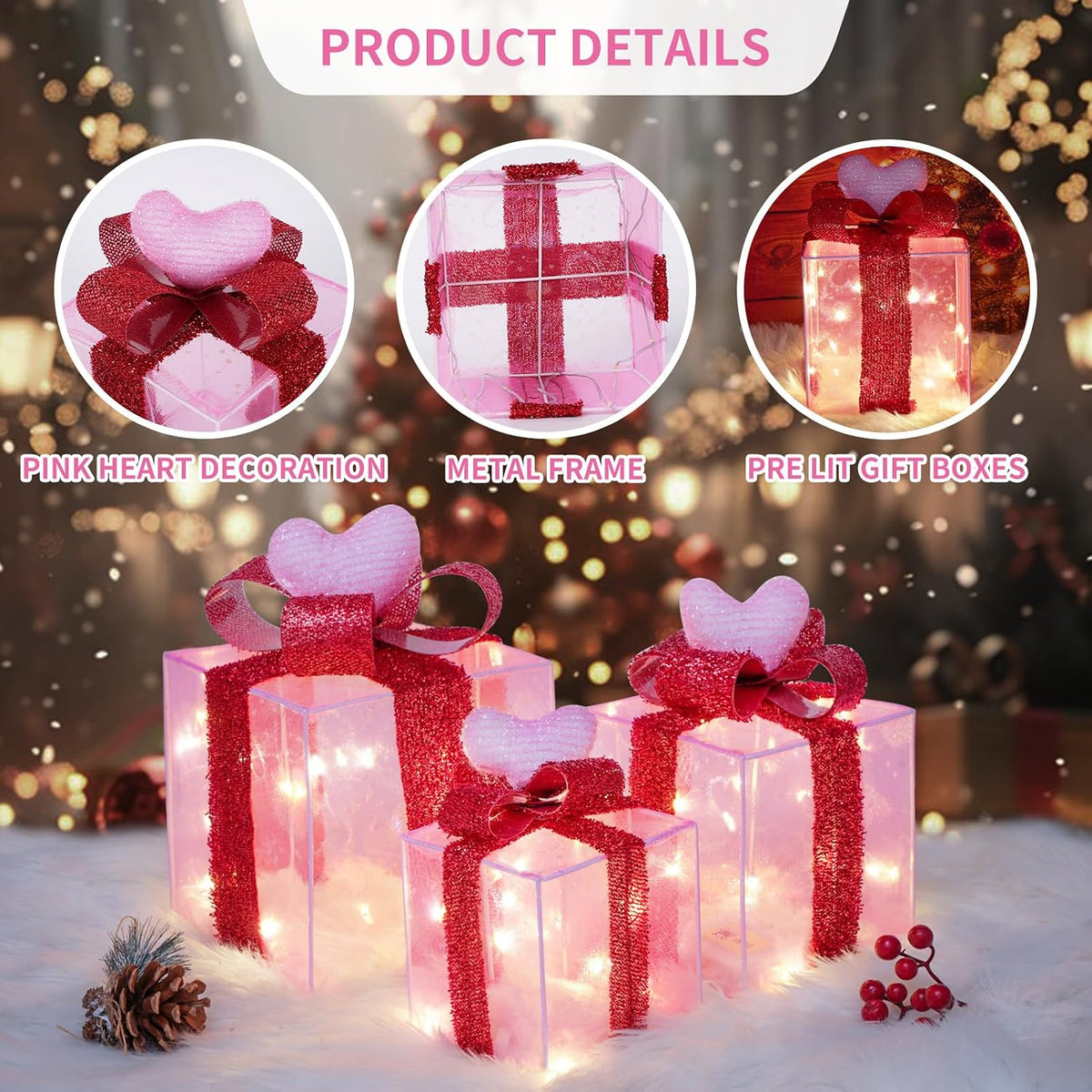 Set of 3 Christmas Lighted Gift Boxes