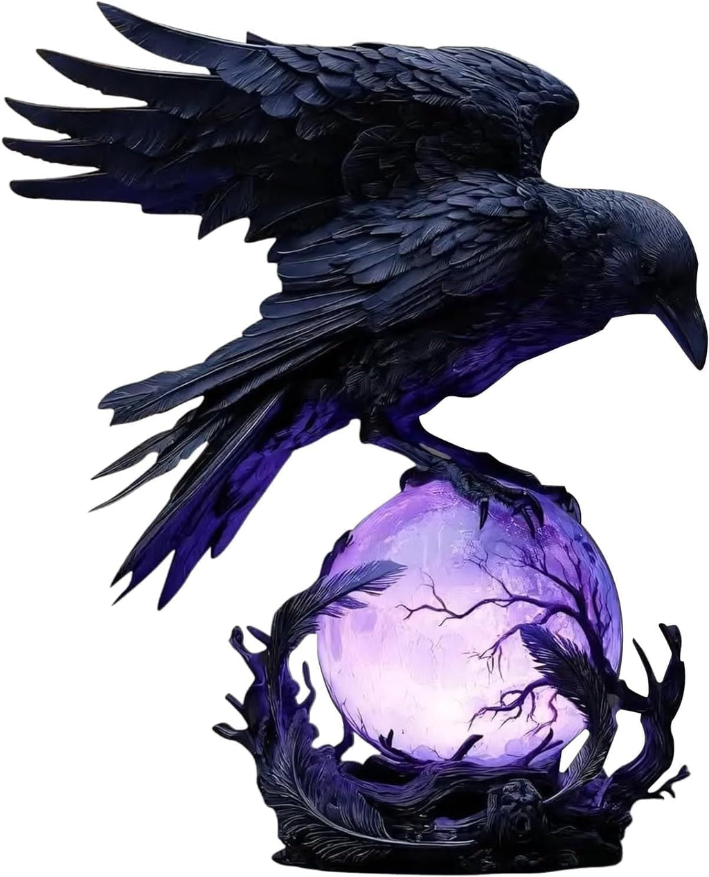 Gothic Raven Table Lamp with Purple Orb
