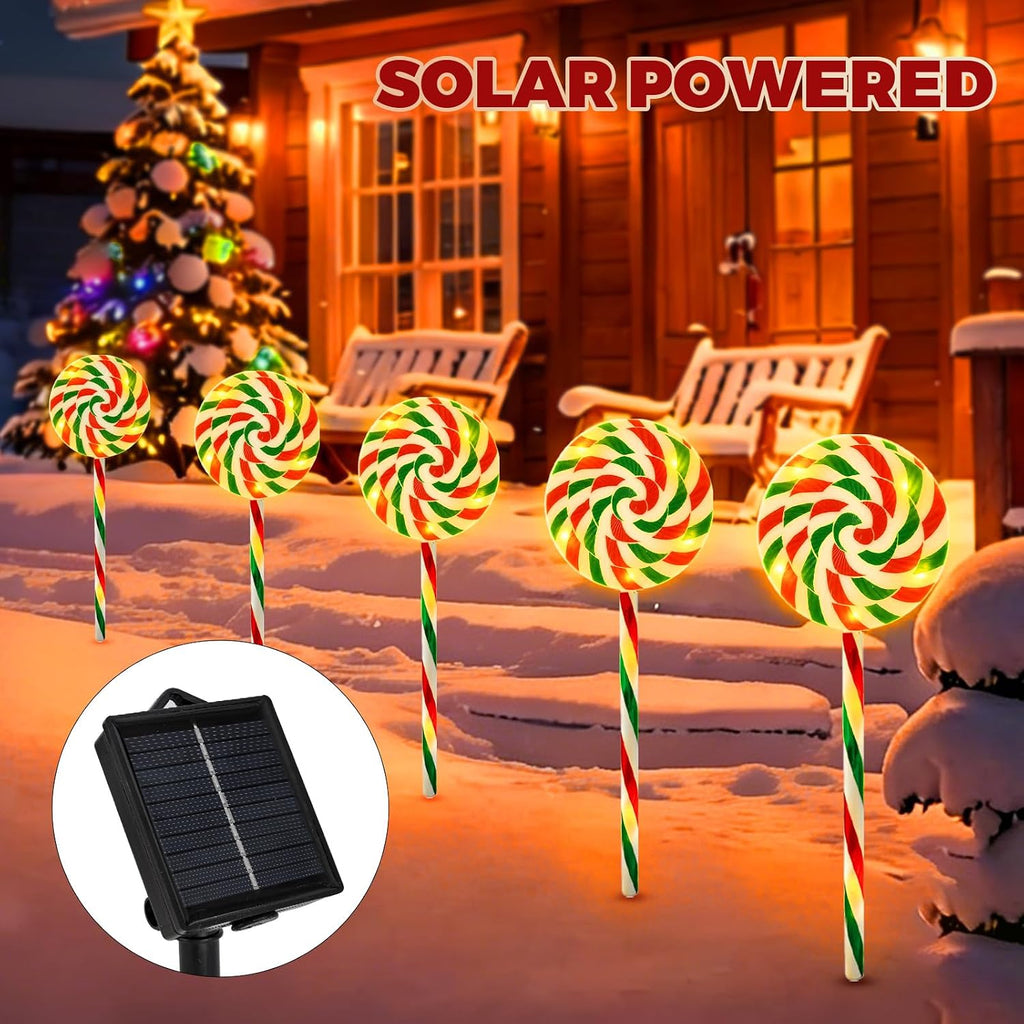 5 Pack Christmas Solar Lollipop Pathway Lights