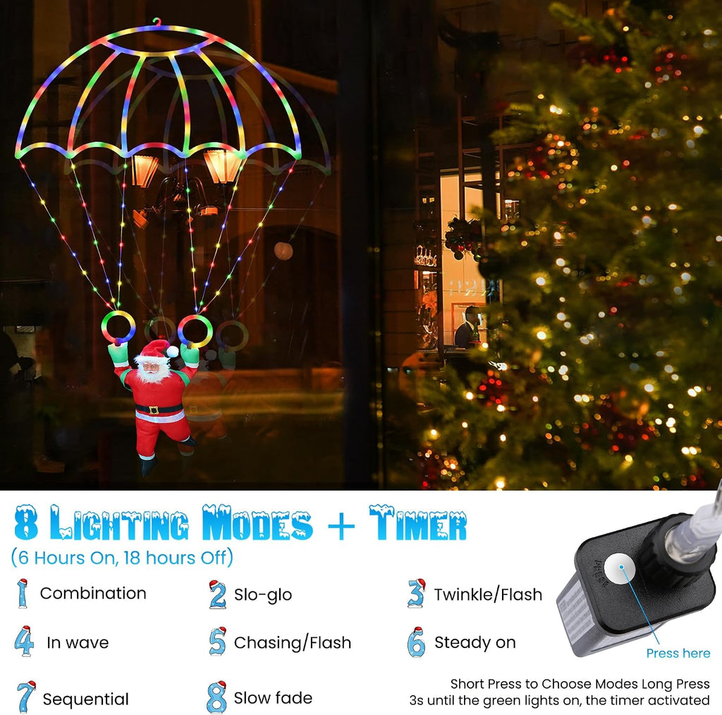 2.8FT Christmas Parachute Lights with Santa