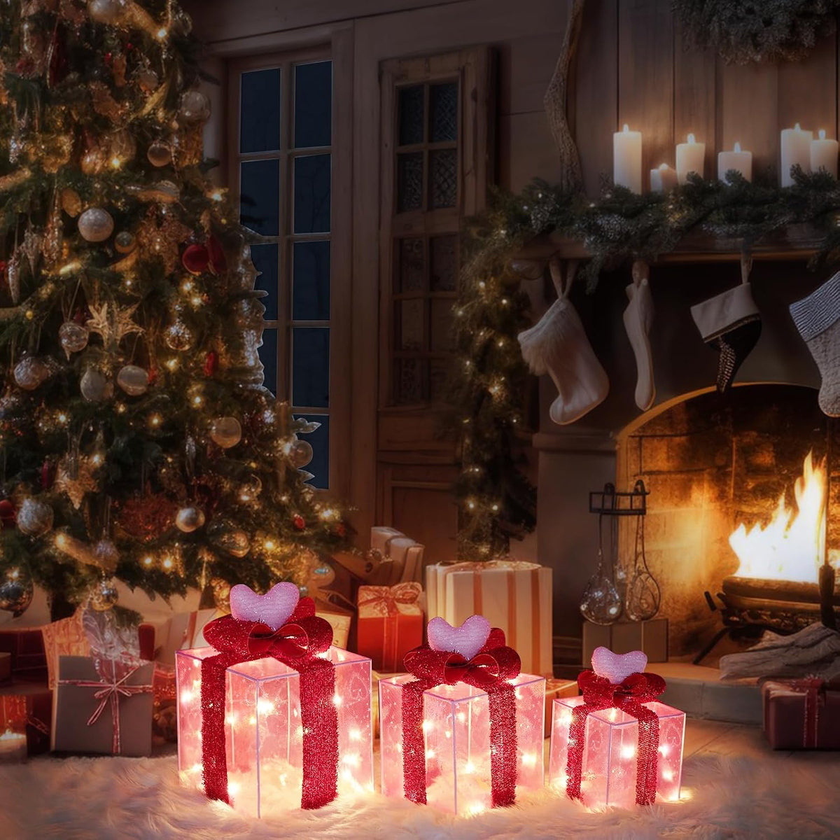 Set of 3 Christmas Lighted Gift Boxes