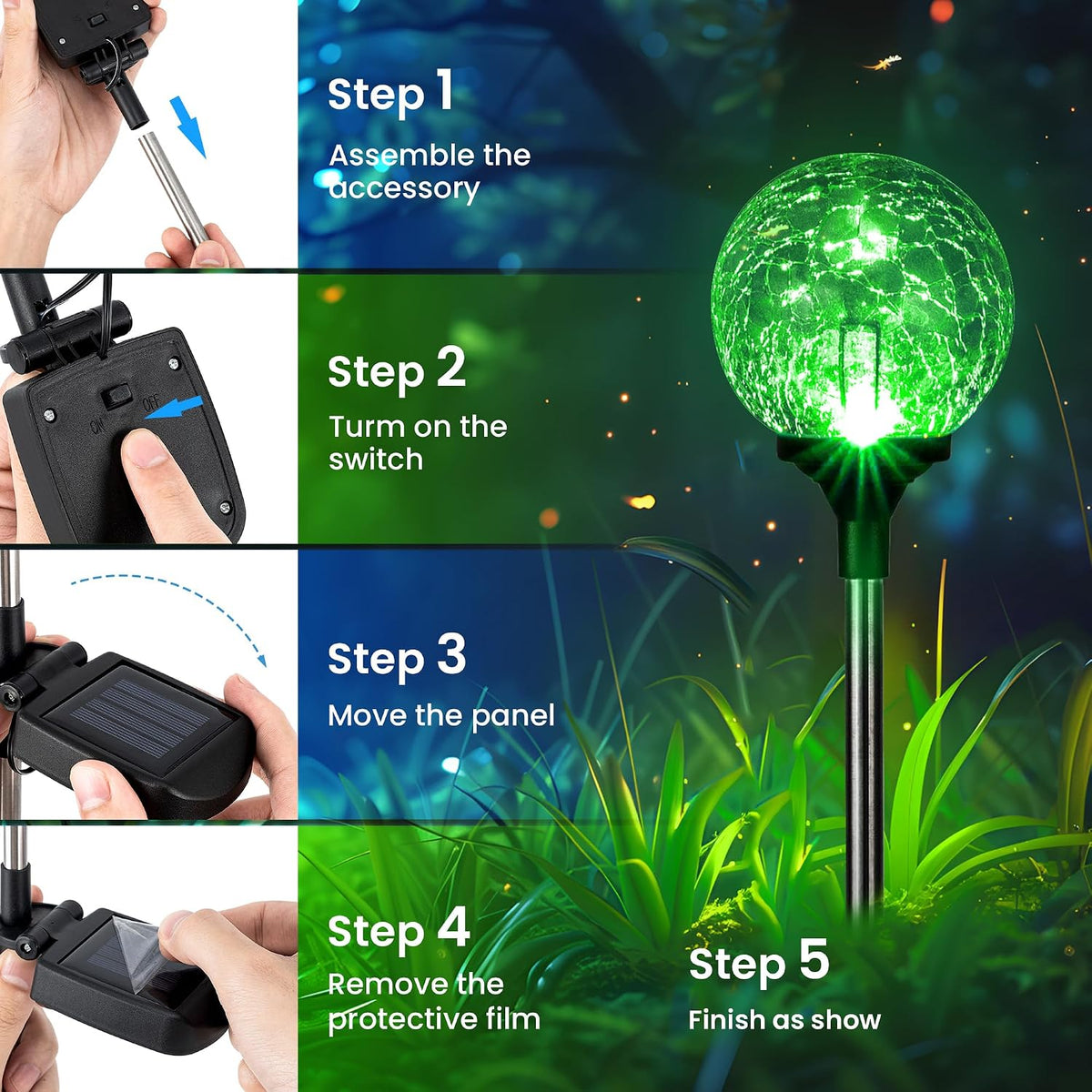 6 Pack Solar Garden Lights, Color Changing Glass Ball Design