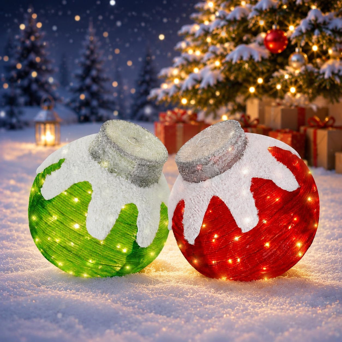 2 Pcs Outdoor Lighted Christmas Ball Ornaments