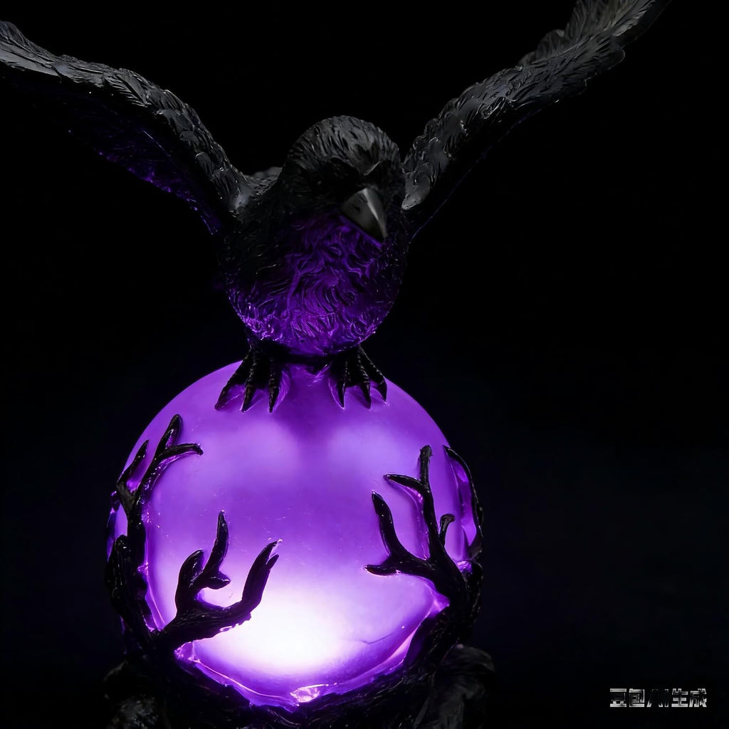 Gothic Raven Table Lamp with Purple Orb