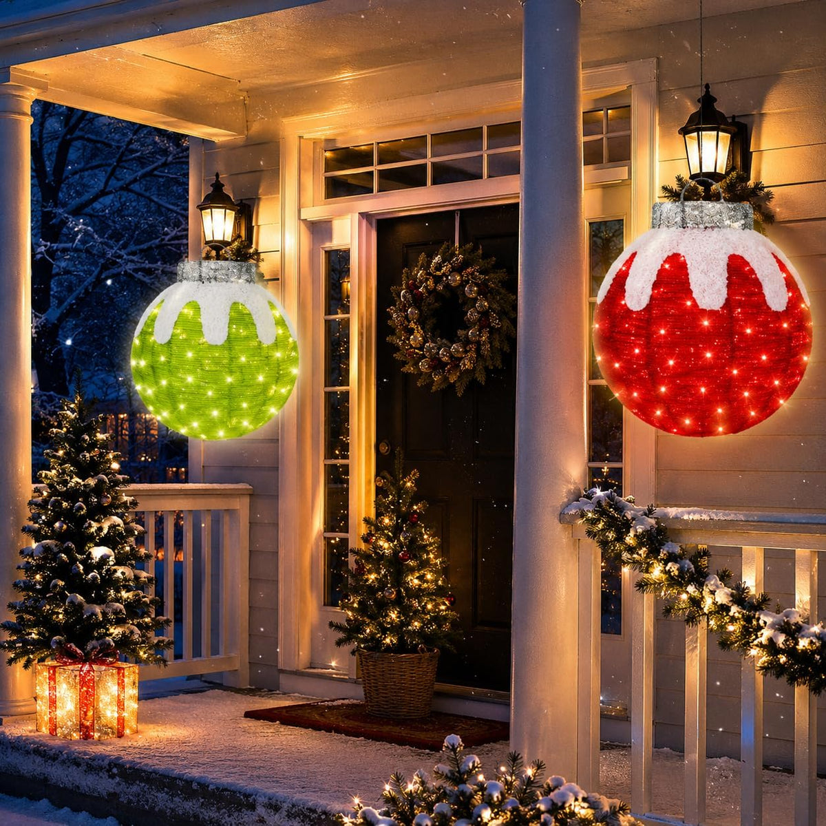 2 Pcs Outdoor Lighted Christmas Ball Ornaments