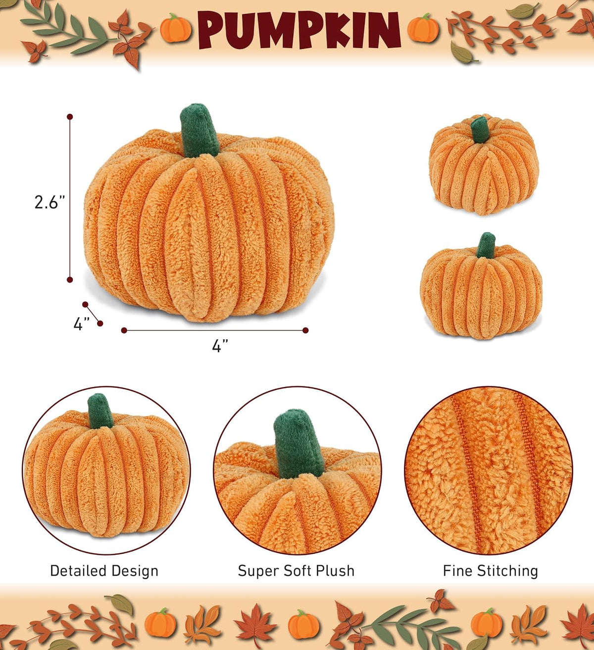 Large Pumpkin Plush - Super Soft Stuffed Animal Plush Toy-4 Inches