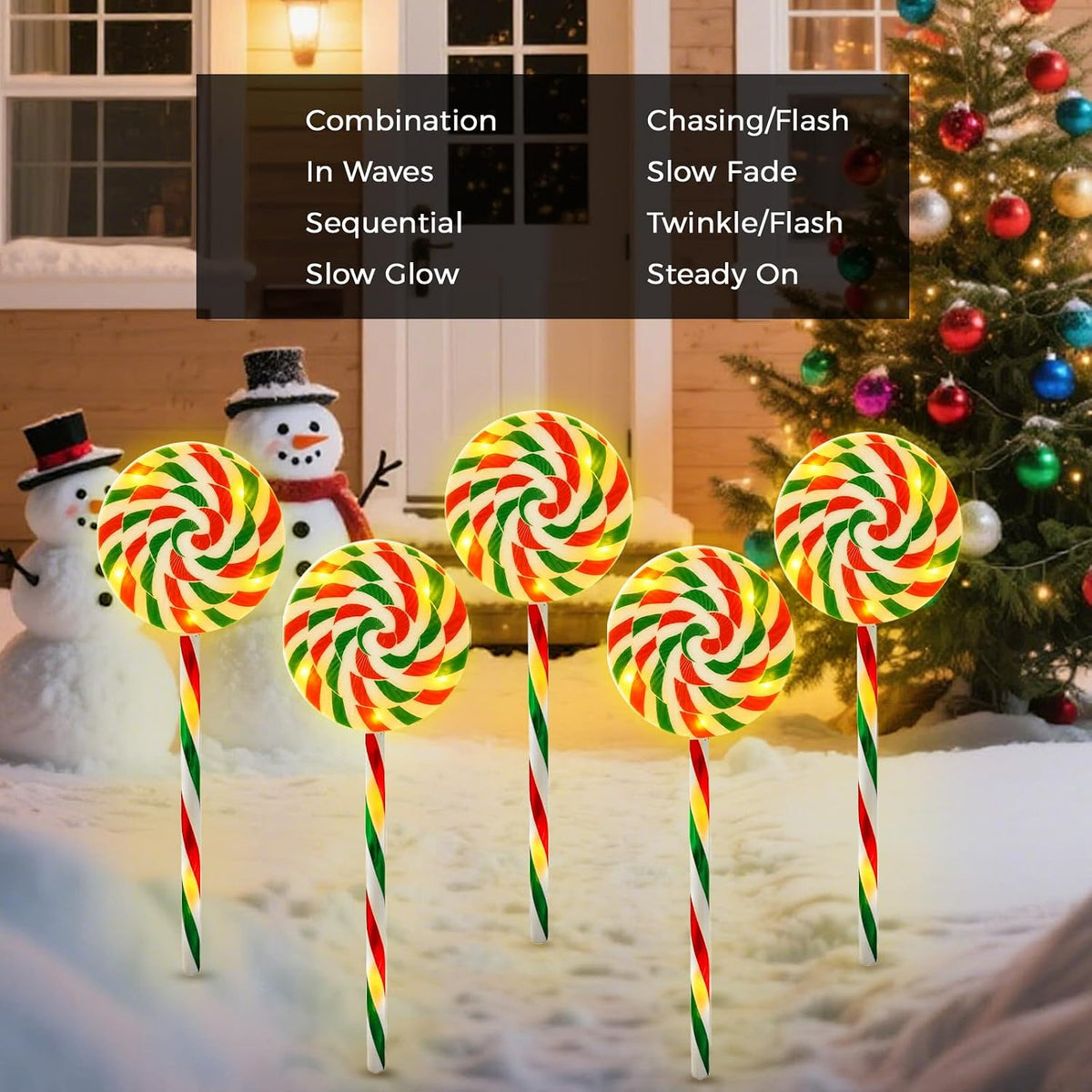 5 Pack Christmas Solar Lollipop Pathway Lights
