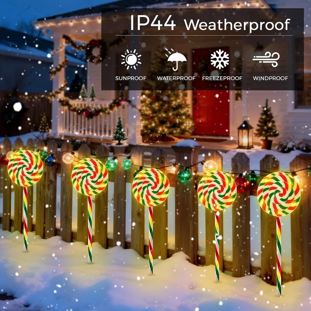 5 Pack Christmas Solar Lollipop Pathway Lights