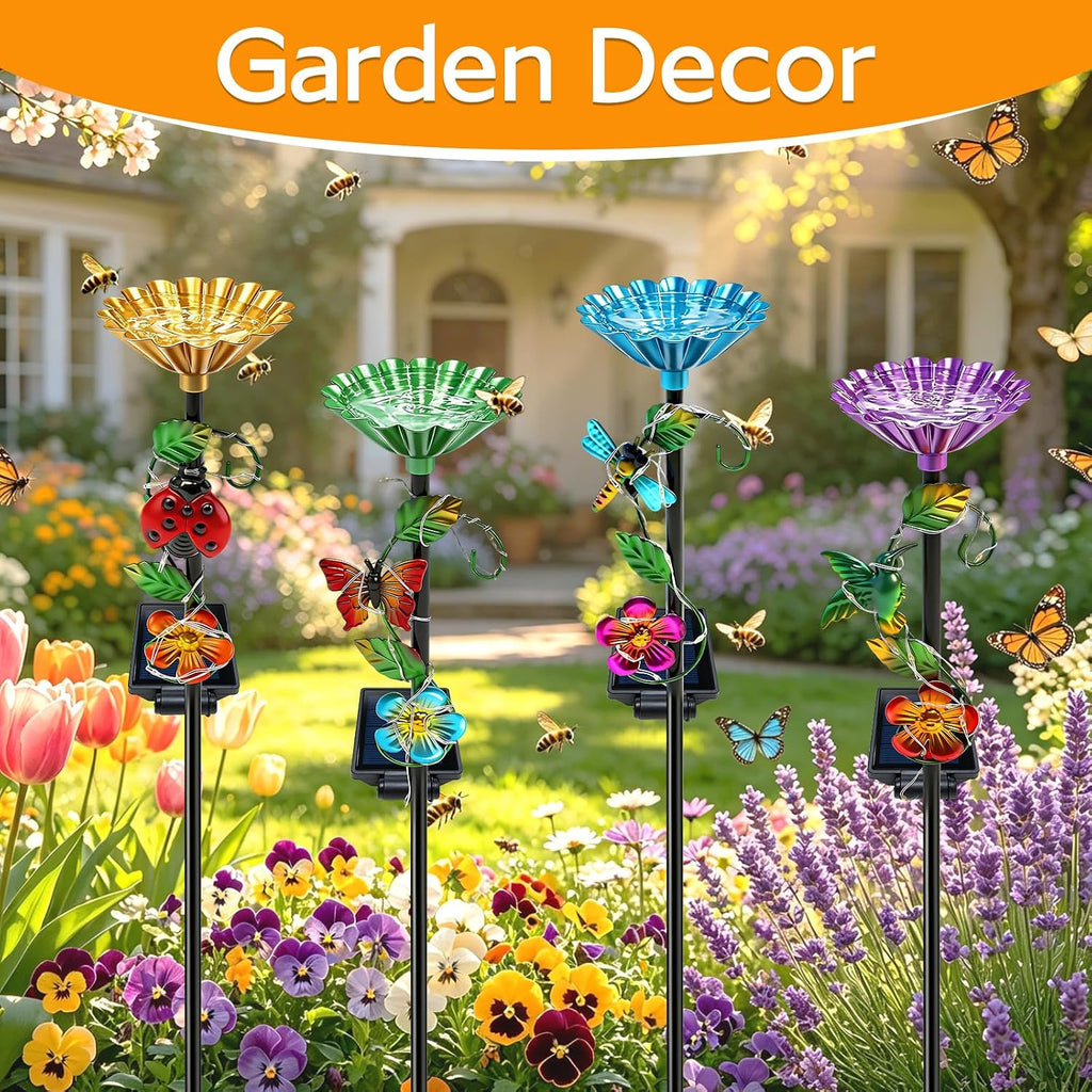 4 Pack Solar Garden Watering Station Lights for Birds & Pollinators