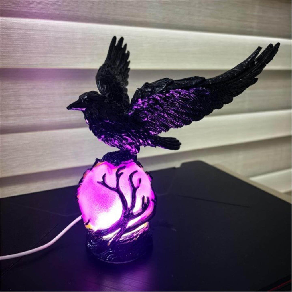 Gothic Raven Table Lamp with Purple Orb
