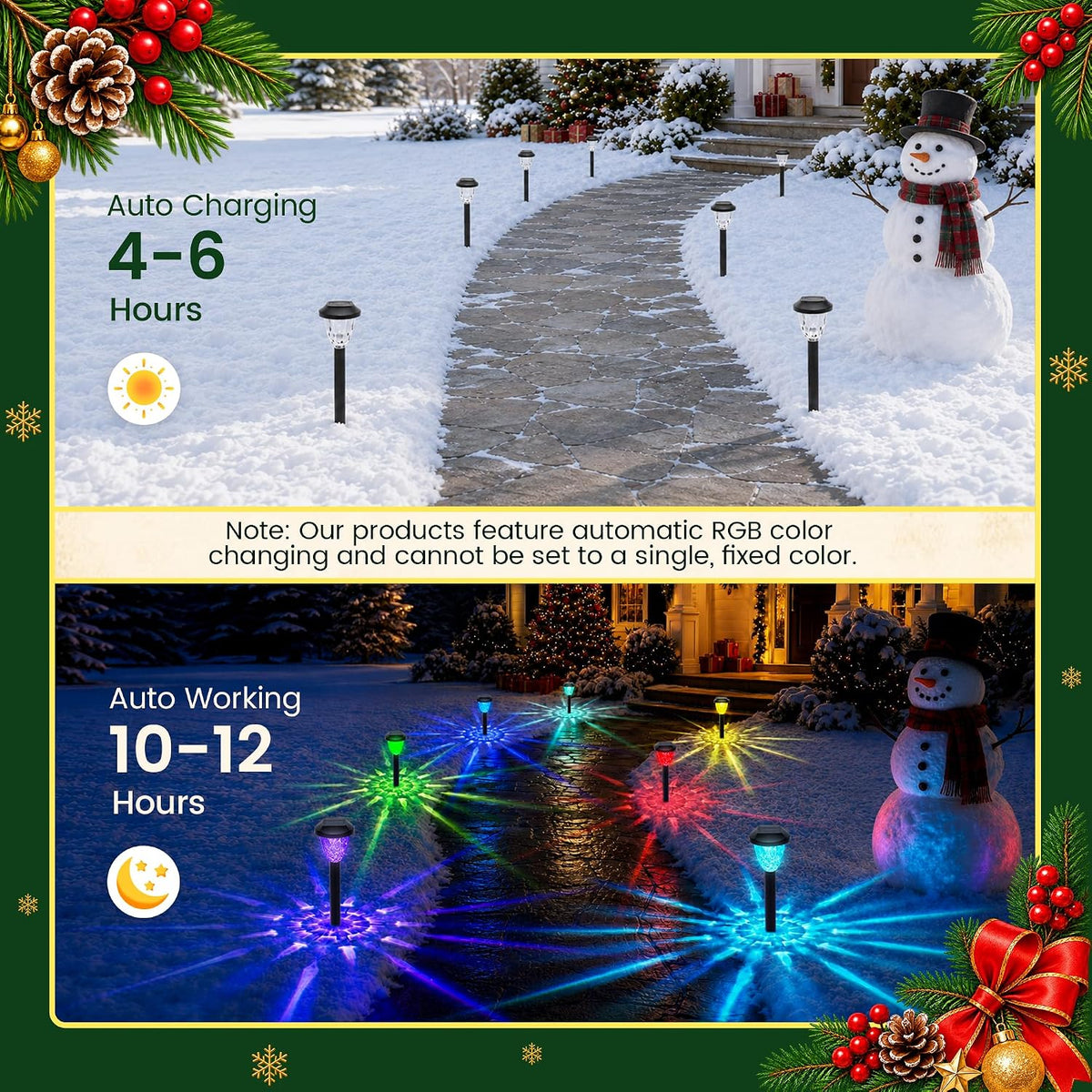 10 Pack Solar Christmas RGB Pathway Lights Outdoor