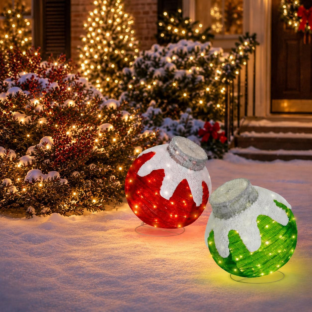 2 Pcs Outdoor Lighted Christmas Ball Ornaments
