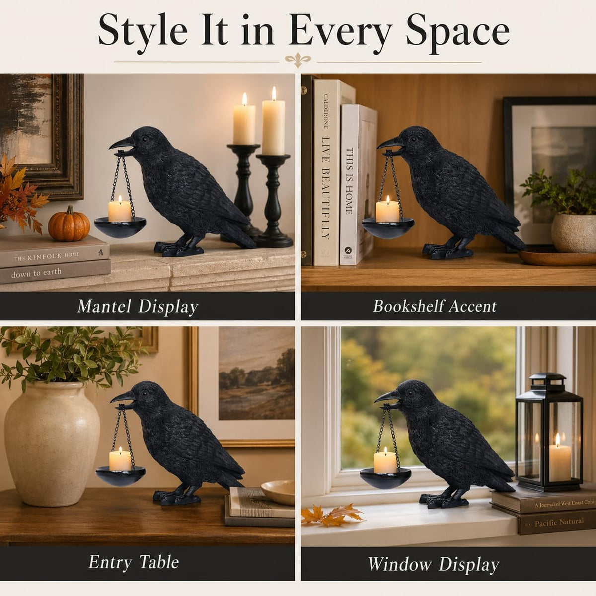 Gothic Raven Candle Holder with Tealight Tray