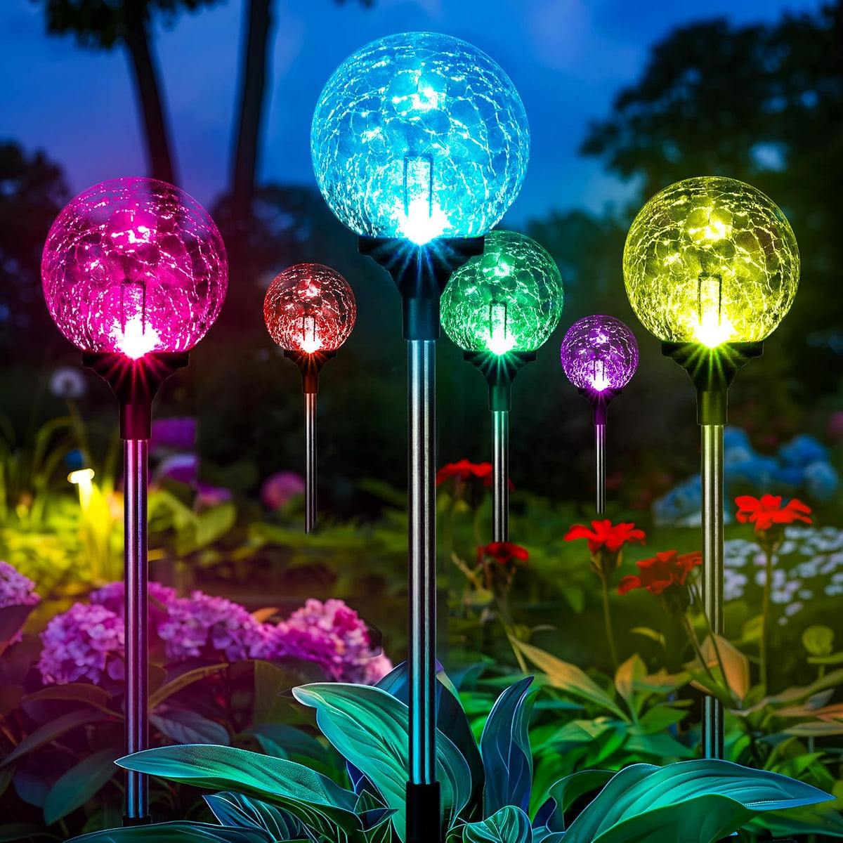 6 Pack Solar Garden Lights, Color Changing Glass Ball Design