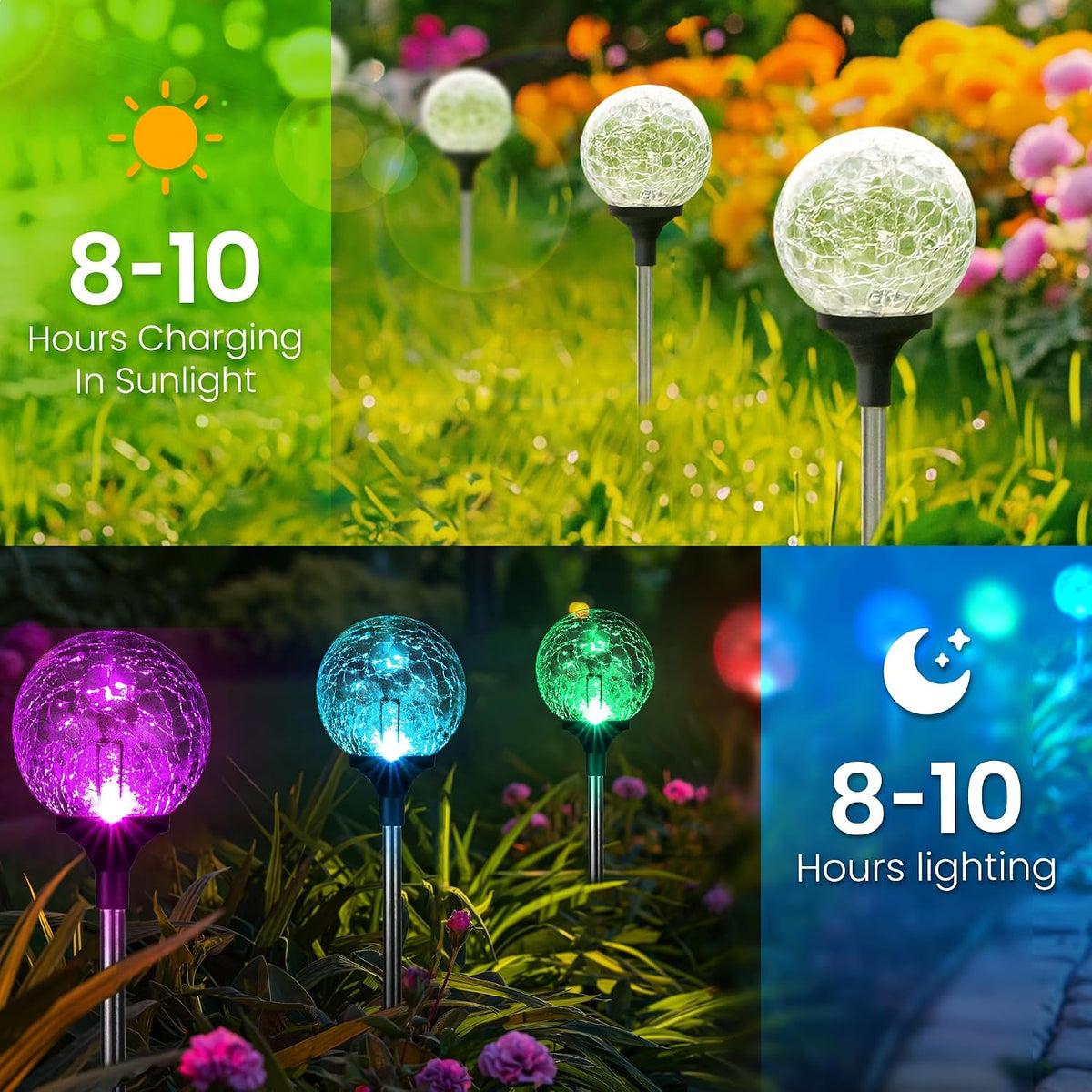 6 Pack Solar Garden Lights, Color Changing Glass Ball Design