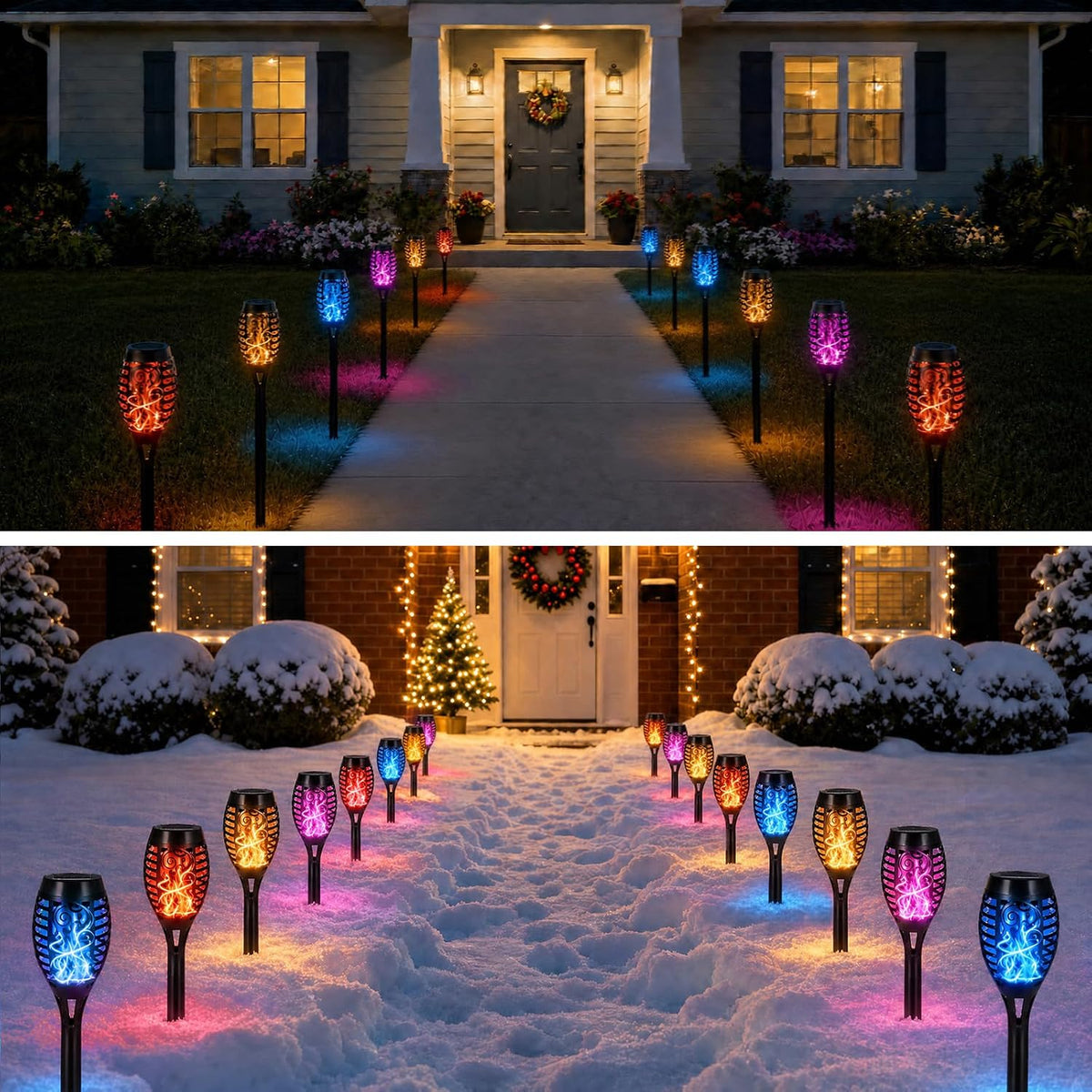 8 Pack Solar Multicolor Flickering Flame Torch Lights