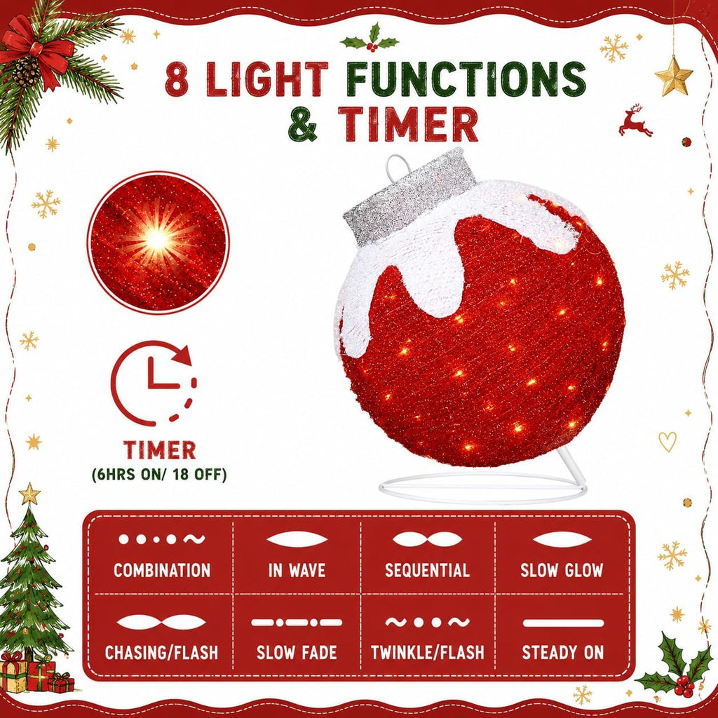 2 Pcs Outdoor Lighted Christmas Ball Ornaments