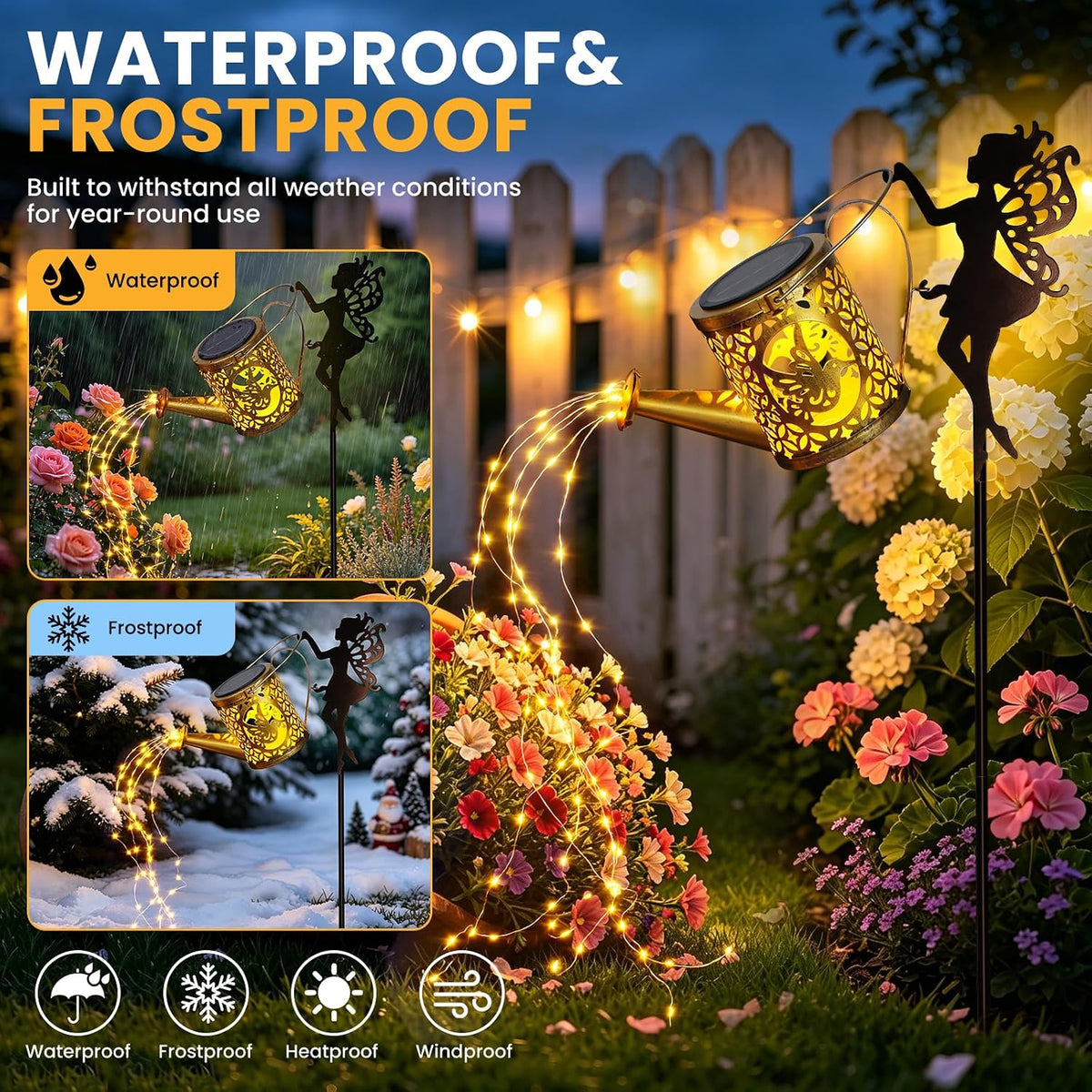 Large Solar Watering Can Lights with Flowing Warm White LEDs