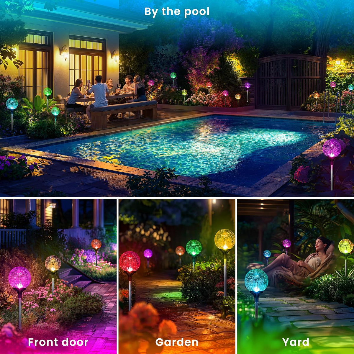 6 Pack Solar Garden Lights, Color Changing Glass Ball Design