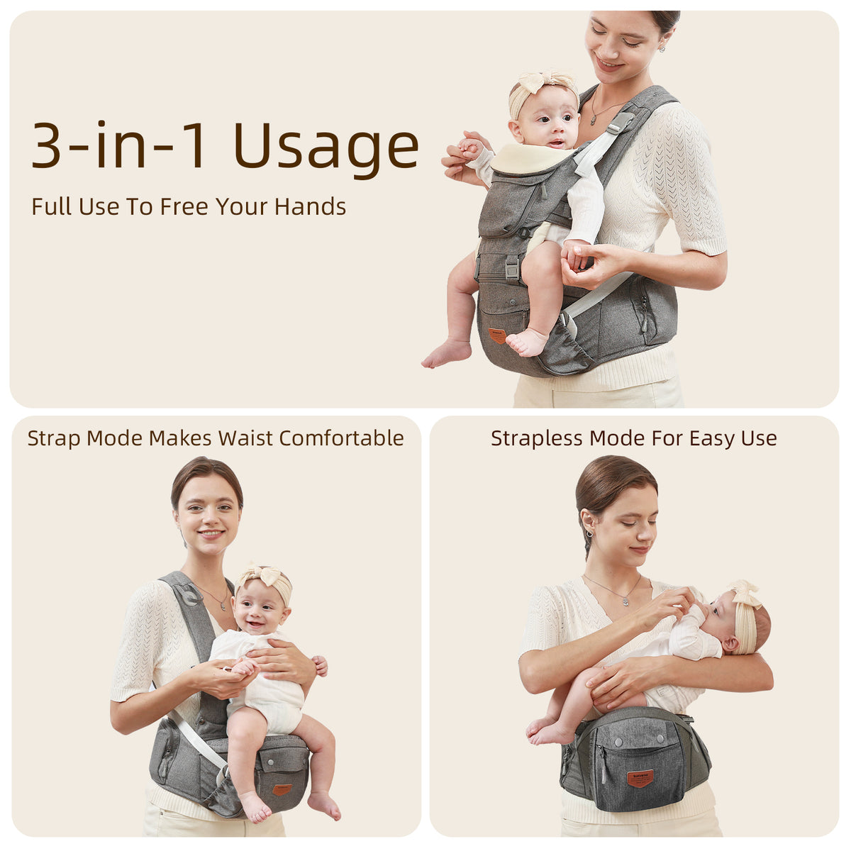 Ergonomic 3-in-1 Baby Carrier and Hipseat