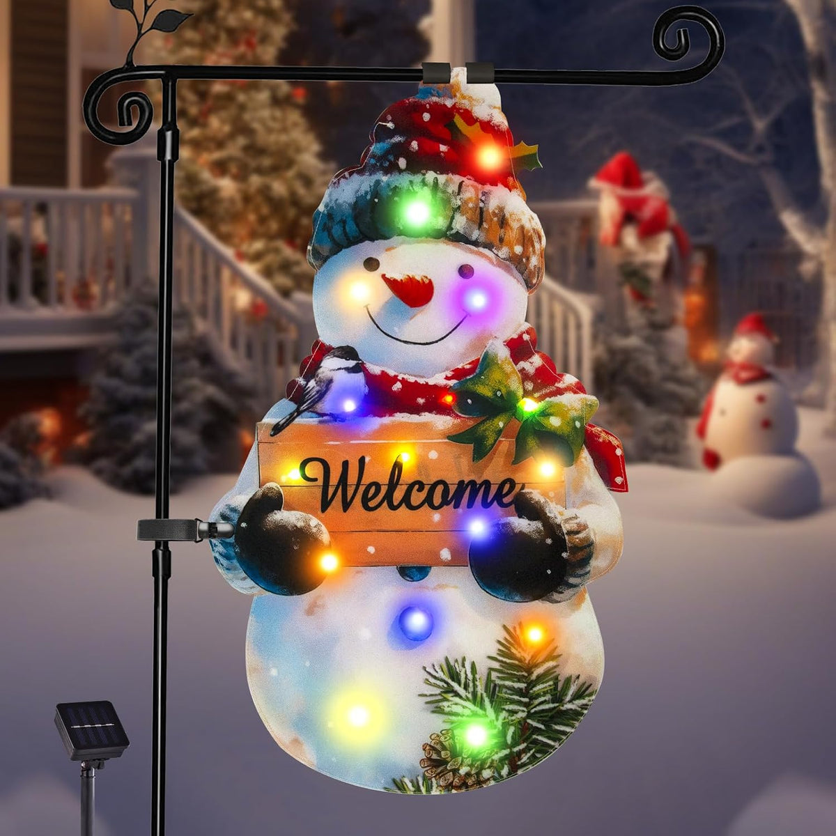 Lighted Christmas Snowman Garden Flag