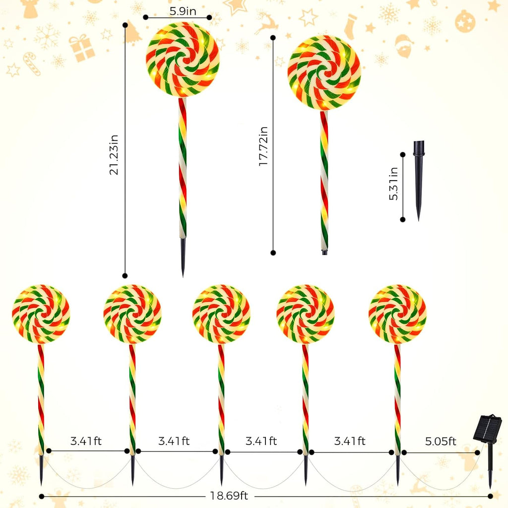 5 Pack Christmas Solar Lollipop Pathway Lights