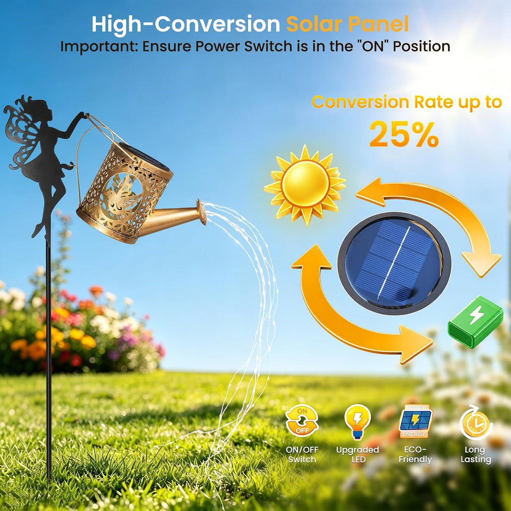 Large Solar Watering Can Lights with Flowing Warm White LEDs
