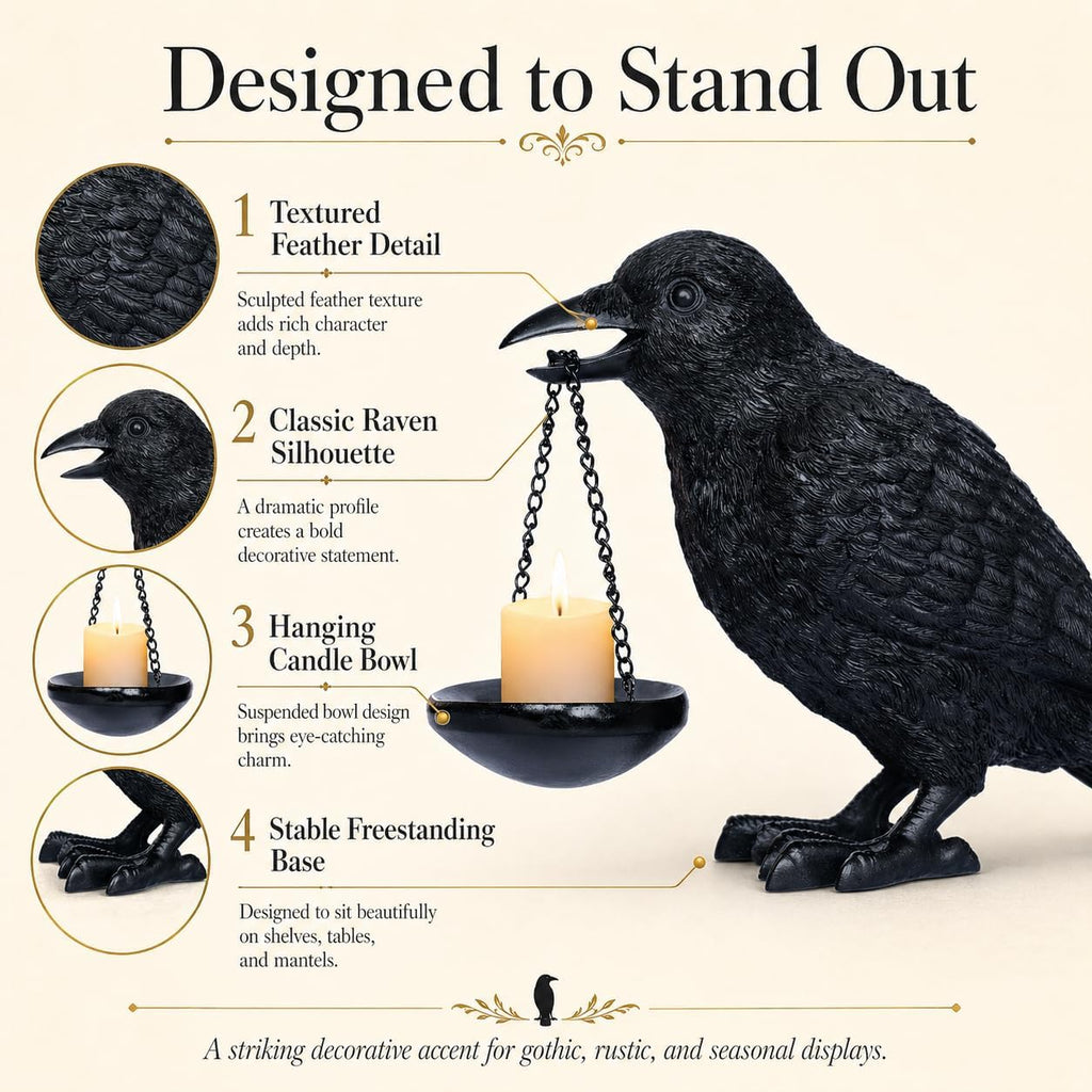 Gothic Raven Candle Holder with Tealight Tray