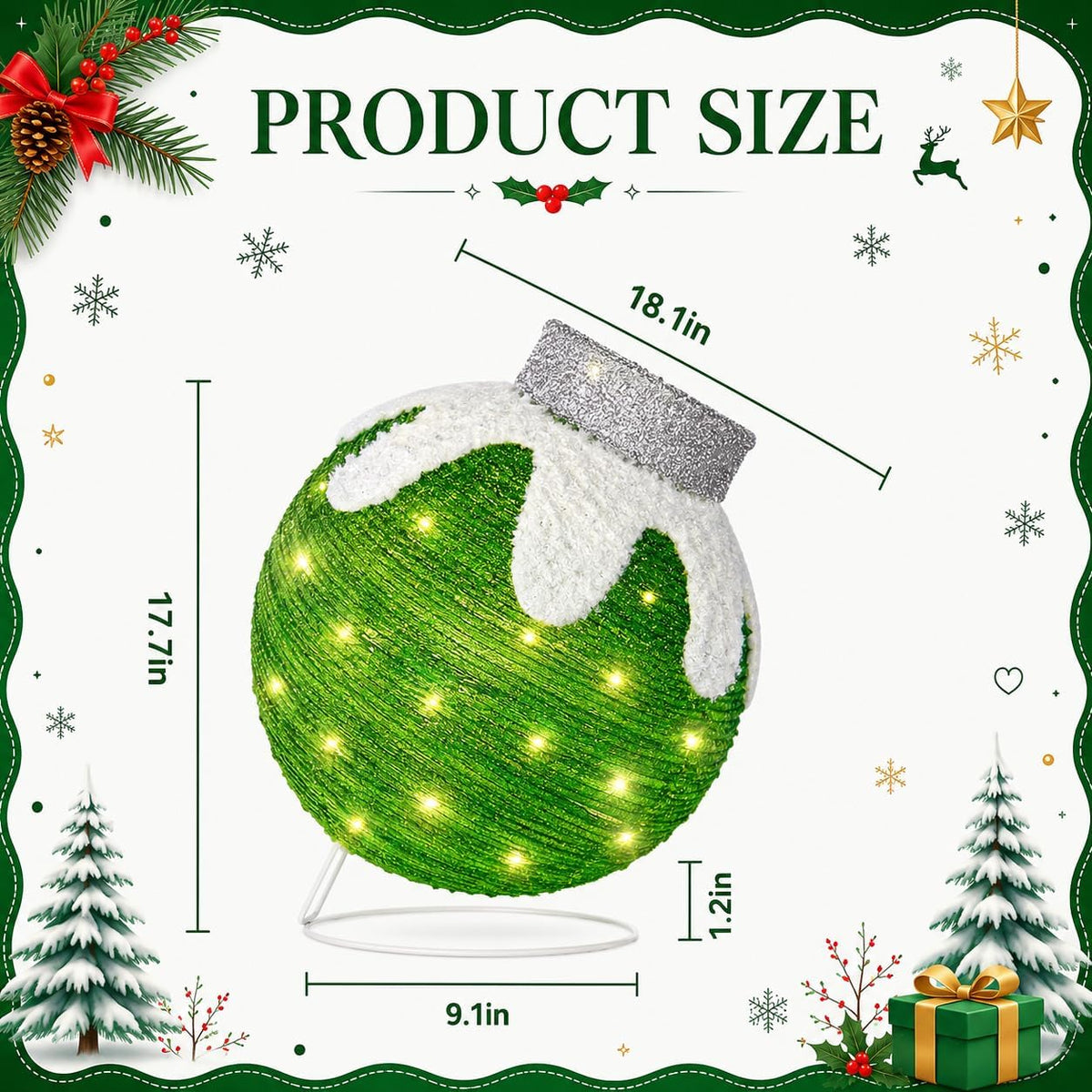 2 Pcs Outdoor Lighted Christmas Ball Ornaments