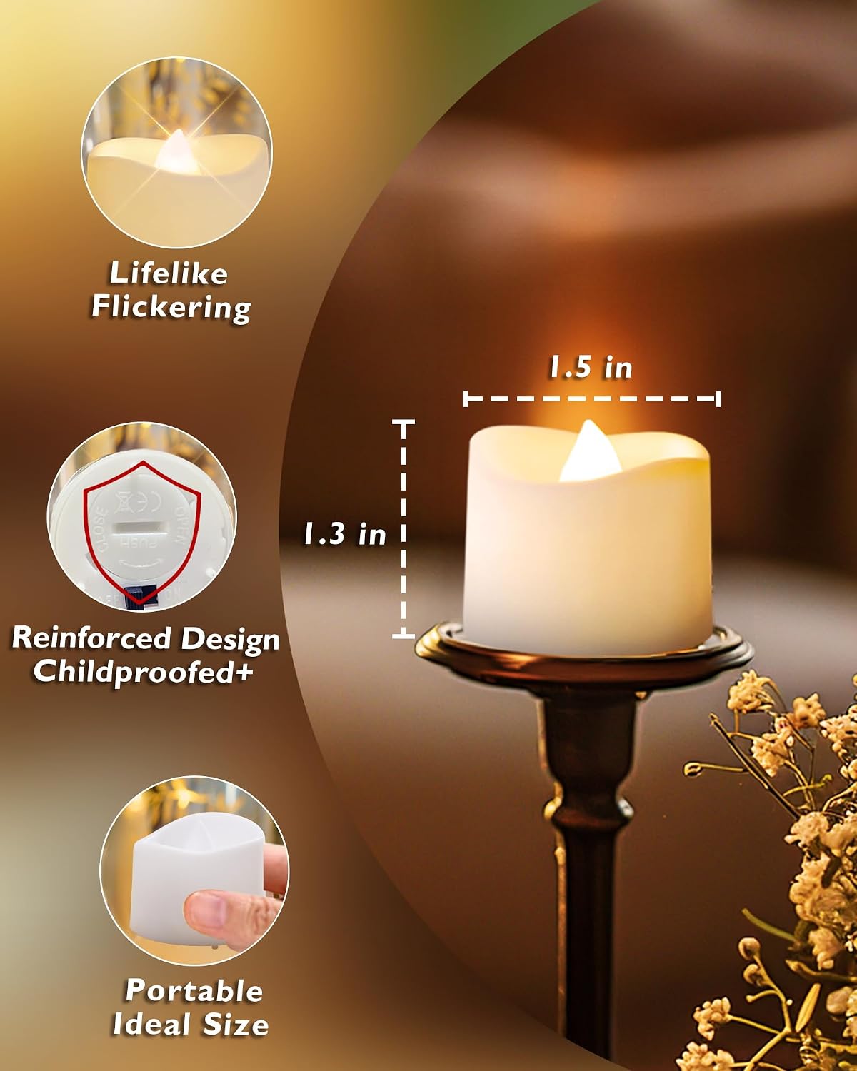 24 Pack Flickering LED Tea Lights – Flameless Battery Operated Candles